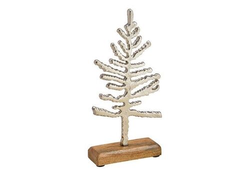 Aufsteller Tannenbaum aus Metall, Mangoholz Silber (B/H/T) 13x27x5cm