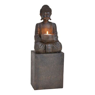 Teelichthalter Buddha aus Poly Schwarz (B/H/T) 12x35x9cm