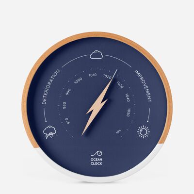 Marine design wooden barometer - Navy blue dial