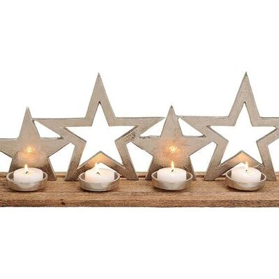 Arrangement de l'Avent, bougeoir, étoile en bois de manguier, métal marron, argent (L/H/P) 66x27x13cm