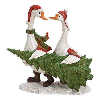 Goose pair with Christmas tree made of poly colored (W / H / D) 15x15x6cm