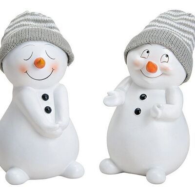 Snowman with knitted hat gray white, made of poly, white 2-fold, (W/H/D) 12x19x12cm