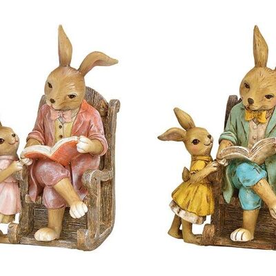 Father rabbit with child reading from Poly Bunt 2-fold