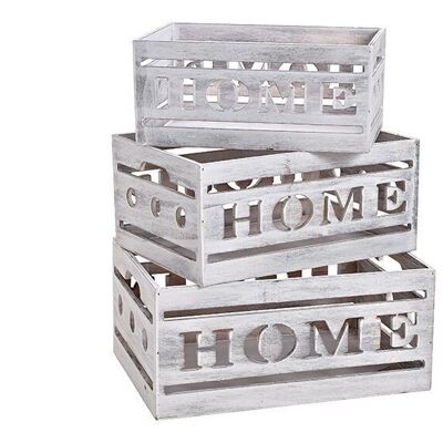 Box set HOME de madera, blanco, set de 3, (An / Al / Pr) 33x15x24cm