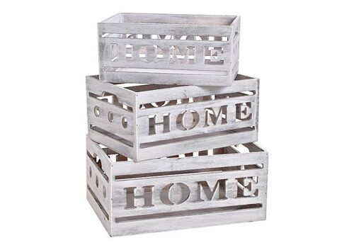 Kisten-Set HOME aus Holz Weiß 3er Set, (B/H/T) 33x15x24cm