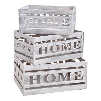 Box set HOME de madera, blanco, set de 3, (An / Al / Pr) 33x15x24cm