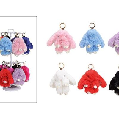 Keyring on stand rabbit made of synthetic fur made of textile colored 6 F.S.