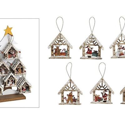 Arbre de Noël pendentif maison en bois