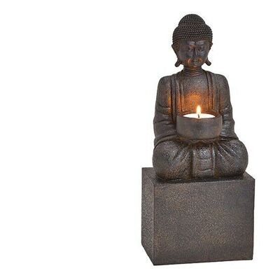 Teelichthalter Buddha aus Poly Schwarz (B/H/T) 12x30x9cm