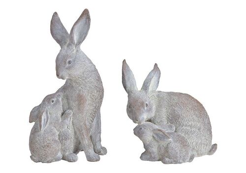 Hase Mutter und Kind aus Poly Grau 2-fach, (B/H/T) 15x28x12cm 20x18x14cm