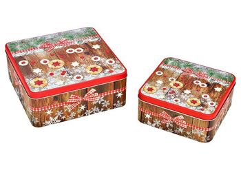 Set de boîtes en métal décor de biscuits de Noël en métal, lot coloré de 2, (L/H/P) 19x8x19cm