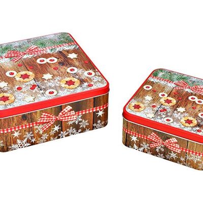 Set de boîtes en métal décor de biscuits de Noël en métal, lot coloré de 2, (L/H/P) 19x8x19cm