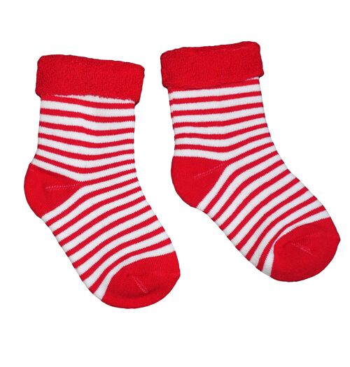 Plush Terry Socks for children >>White Stripes: Red<< High quality children's cotton plush socks