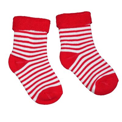 Plüsch Frottee Socken für Kinder >>Weiße Streifen: Rot<< Hochwertige Kinder Baumwoll Plüsch Socken