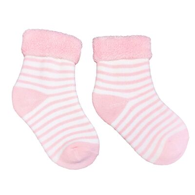 Calzini in peluche per bambini >>Righe bianche: rosa chiaro<< Calzini in peluche per bambini in cotone di alta qualità