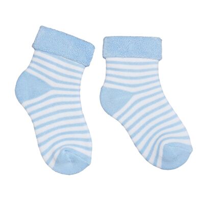 Plüsch Frottee Socken für Kinder >>Weiße Streifen: Hellblau<< Hochwertige Kinder Baumwoll Plüsch Socken