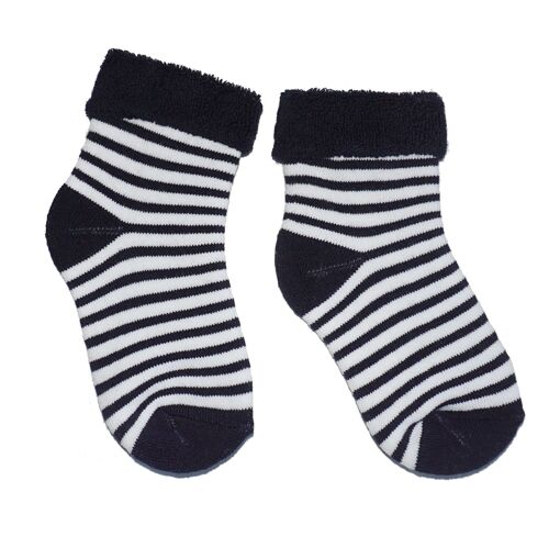 Plush Socks for children >>White Stripes: Navy Blue<< High quality children's cotton plush socks
