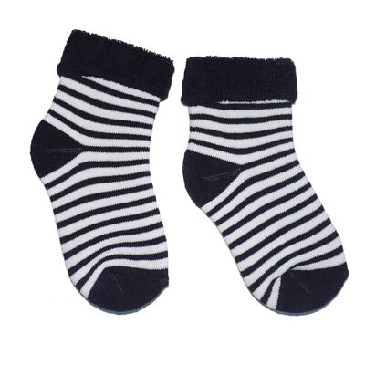 Chaussettes en peluche pour enfants >> Rayures blanches : bleu marine << Chaussettes en peluche pour enfants en coton de haute qualité