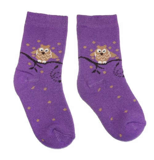 Plush Terry Socks for children >>Lori the Great Grey Owl: Lilac<< High quality children's cotton plush socks