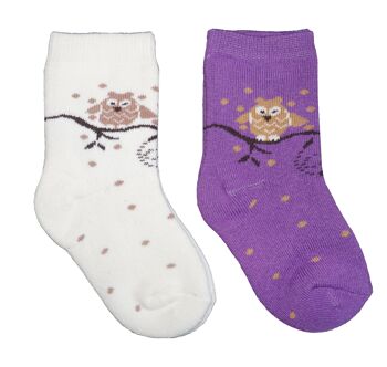 Chaussettes en peluche Terry pour enfants >>Lori la chouette lapone : Lilas<< Chaussettes en peluche en coton pour enfants de haute qualité 3