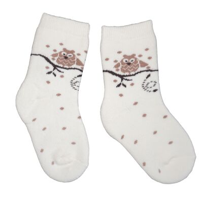 Plush Terry Socks for children >>Lori the Great Grey Owl: Cream<< High quality children's cotton plush socks