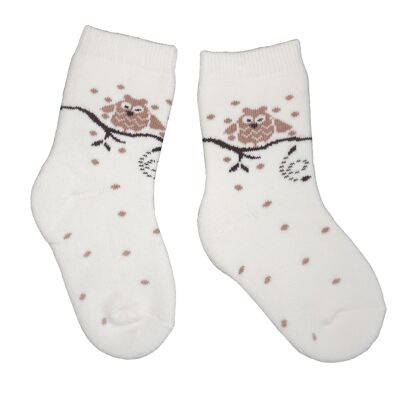 Calzini in spugna di peluche per bambini >>Lori il grande gufo grigio: Crema<< Calzini in peluche di cotone per bambini di alta qualità