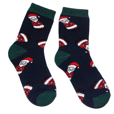Plüsch Frottee Socken für Kinder >>Weihnachten: Marineblau<< Hochwertige Kinder Baumwoll Plüsch Socken