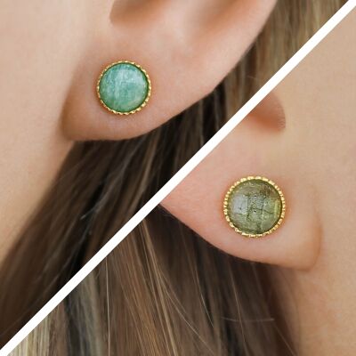 Chip earrings gilded with fine gold and faceted natural stones