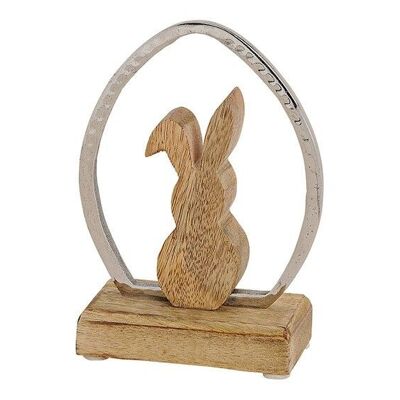 Bunny made of mango wood in a metal egg brown