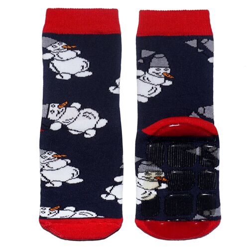 Non-slip Socks for Children >>Snowmen: Navy Blue<< High quality children's socks made of cotton with non-slip coating