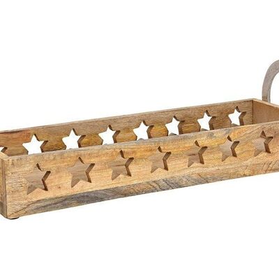 Plateau décor étoile en bois de manguier avec poignée en métal (L/H/P) 43x14x14cm