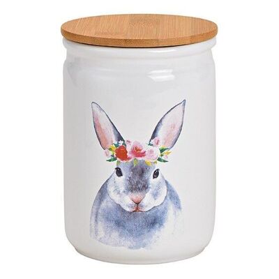 Pot de rangement décor lapin en céramique blanche (L / H / P) 10x16x10cm 800ml