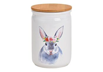 Pot de rangement décor lapin en céramique blanche (L / H / P) 10x16x10cm 800ml