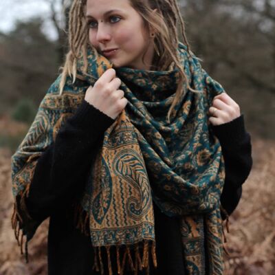 Paisley scarf "Bohemian" -petrol-