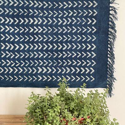 2x3 Ft - Handgewebter, handblockbedruckter Indigo-Wandteppich aus Baumwolle, Wandbehang, Wohndekoration, Wandteppich, Indigo-Wandkunst, traditionelles Wanddekor.