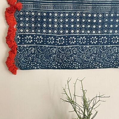 2x3 Ft - Handgewebter, handblockbedruckter Indigo-Wandteppich aus Baumwolle, Wandbehang, Wohndekoration, Wandteppich, Indigo-Wandkunst, traditionelles Wanddekor.
