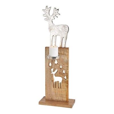 Candle holder deer made of aluminum on mango wood stand tree decor silver (W / H / D) 25x73x18cm