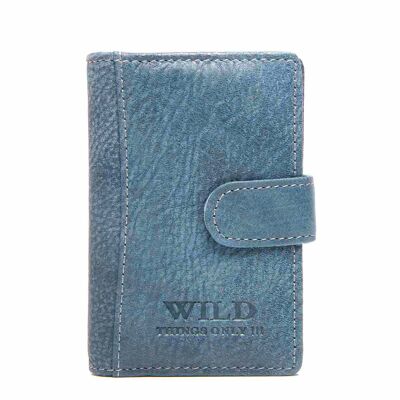 Porte-cartes en cuir bleuté sauvage 11x8cm
