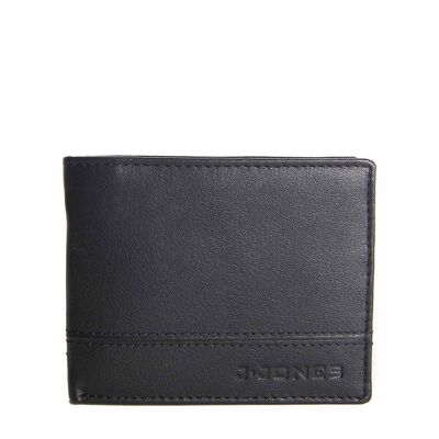 J Jones Herren-Geldbörse aus schwarzem Leder, 12 x 9,5 cm