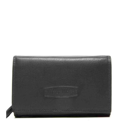 Money Maker Damen-Geldbörse aus schwarzem Leder, 15,5 x 10 x 4 cm