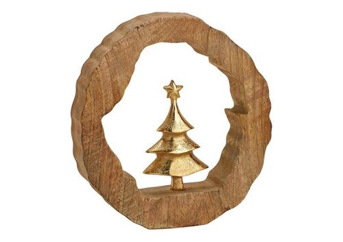 Aufsteller Tannenbaum aus Metall  im Mangoholz Kreis Gold