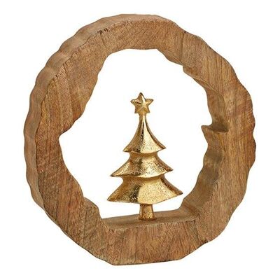 Supporto per albero di Natale in metallo con cerchio in legno di mango dorato