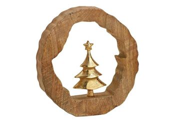 Support de sapin de Noël en métal dans un cercle en bois de manguier doré