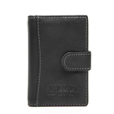 Porte-cartes en cuir noir Wild 11x8cm