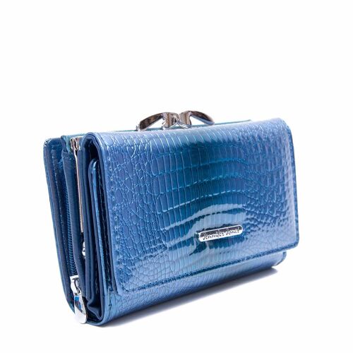 Jennifer Jones bluish Leather Women's Wallet 14,5x8,5x3,5cm