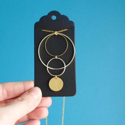 Graphic pendant necklace cascade of golden circles