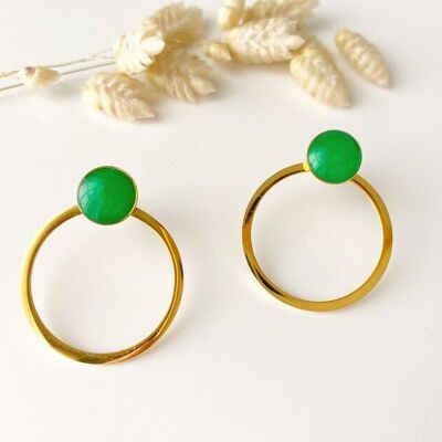 Boucles d’oreilles verte ANNA, puces modulables, 3 en 1