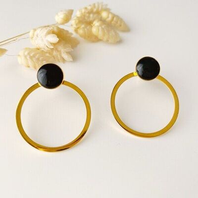 Boucles d’oreilles noire ANNA, puces modulables, 3 en 1