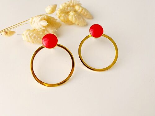 Boucles d’oreilles rouge ANNA, puces modulables, 3 en 1