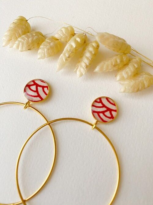 Boucles d’oreilles ROSE vague rouge motif japonais, créoles, pendantes